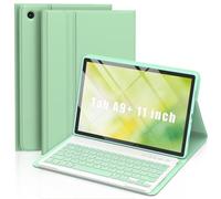 Funda de teclado para Samsung Galaxy Tab A9 Plus/A9+ 5G de 11 pulgadas modelo 2023 (SM-X210/X216/X218), funda delgada y ligera con teclado Bluetooth inalámbrico desmontable magnéticamente (verde)