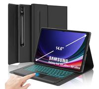 Funda de teclado para Samsung Galaxy Tab S10 Ultra/ S9Ultra/ S8 Ultra de 14.6 pulgadas, panel táctil inteligente multigestos, teclado retroiluminado de 7 colores, funda de teclado desmontable con