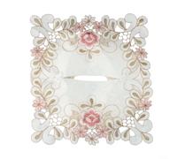 Funda de tela de encaje vintage con bordado floral, se adapta a cajas de pañuelos estándar para una mejor organización del hogar (rosa)