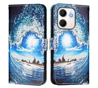 Funda de teléfono compatible con OPPO A5X 4G Abroad/OPPO A5X 5G Abroad duradera y ligera de piel sintética tipo cartera para teléfono, funda tipo cartera a prueba de golpes, funda delgada, olas y sol