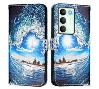 Funda de teléfono compatible con Realme V70 5G Relme 14X Global/REALME C75 5G Funda de piel sintética duradera y ligera tipo cartera para teléfono con tapa a prueba de golpes, funda delgada, olas y