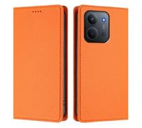 Funda de teléfono compatible con Redmi 15C 171, funda de piel tipo cartera con [3 ranuras para tarjetas] [soporte] [bloqueo RFID] cubierta protectora magnética a prueba de golpes, color naranja