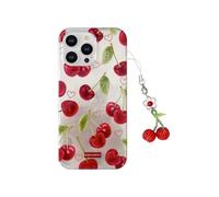 Funda de teléfono con dije de cereza para iPhone 16 Pro Max, bonito diseño de frutas retro de verano kawaii, haz láser de TPU que nunca se decolora, bordes elevados de 1.5 mm para niñas (6.9 pulgadas