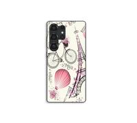 Funda de teléfono - MANIACASE - Samsung Galaxy S25 Ultra - Silicona TPU - Negro - Patrón Torre Eiffel bicicleta