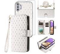 Funda de teléfono para Samsung Galaxy A32 5G 2021 de 6.5 pulgadas con cremallera, funda desmontable con protector de pantalla, correa cruzada, ranuras para tarjetas, M32, G5, A, 32, 32A, S32, SM-A326U