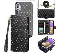 Funda de teléfono para Samsung Galaxy A32 5G 2021 de 6.5 pulgadas con cremallera, funda desmontable con protector de pantalla, correa cruzada, ranuras para tarjetas, M32 G5 A 32 32A S32 SM-A326U A326U