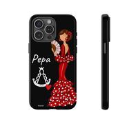 Funda de teléfono Personalizable con Nombre - Flamenca Pepa con Virgen del Rocío Fondo Negro. para iPhone Y Samsung