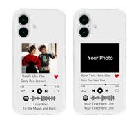 Funda de Teléfono Personalizada de Estilo Musical Transparente Compatible con Apple iPhone 16, Funda de Teléfono con Código Escaneable Personalizada con Su Foto y Textos