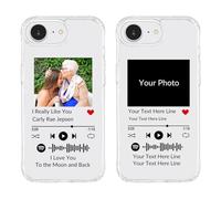 Funda de Teléfono Personalizada Estilo Clear Music Compatible con Apple iPhone 16 e, Funda de Teléfono con Código Escaneable Personalizada con Su Foto y Textos