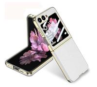 Funda De Teléfono Plegable De Cuero Curvo para Samsung Galaxy Z Flip 7, Funda Protectora con Todo Incluido para Z Flip7, Película De Vidrio Ultradelgada (Blanco)