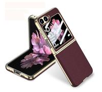 Funda De Teléfono Plegable De Cuero Curvo para Samsung Galaxy Z Flip 7, Funda Protectora con Todo Incluido para Z Flip7, Película De Vidrio Ultradelgada (Rojo)