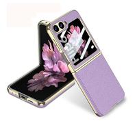 Funda De Teléfono Plegable De Cuero Curvo para Samsung Galaxy Z Flip 7, Funda Protectora con Todo Incluido para Z Flip7, Película De Vidrio Ultradelgada (Violeta)
