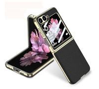 Funda De Teléfono Plegable De Cuero Curvo para Samsung Galaxy Z Flip 7, Funda Protectora con Todo Incluido para Z Flip7, Película De Vidrio Ultradelgada (Negro)