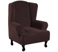 Funda de terciopelo para silla con respaldo de alas, funda suave y lavable con parte inferior elástica, protector de piel gruesa para sillones, color café, perfecta para decoración del hogar y