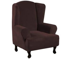Funda de terciopelo para silla con respaldo de alas, funda suave y lavable con parte inferior elástica, protector de piel gruesa para sillones, color café, perfecta para decoración del hogar y