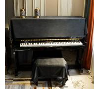 Funda de terciopelo vertical para piano con colgante de borla, protector de piano y taburete, tela suave y moderna decorada para instrumentos musicales (90 x 210 cm, negro)