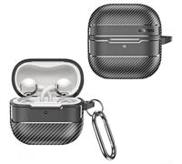 Funda de textura de fibra de carbono para Huawei Freeclip 2 Auriculares con mosquetón de metal Cargador inalámbrico Compatible Flip Cover Negro (negro)