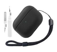 Funda de TPU Compatible con AirPods Pro de 2ª generación con Kit de Limpieza, Funda Protectora para Apple Airpods Pro 2 con Correa de Mano, Funda de Cuero con diseño táctil para Airpods Pro 2(Negro)