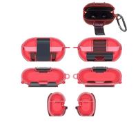 Funda de TPU para auriculares compatible con Beats Solo Buds, funda protectora impermeable con mosquetón (rojo transparente)