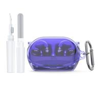 Funda de TPU para auriculares JBL SoundGear Clips, funda protectora con lápiz de limpieza y mosquetón para deporte y uso diario (morado claro-transparente)