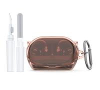Funda de TPU para auriculares JBL SoundGear Clips, funda protectora con lápiz de limpieza y mosquetón para deporte y uso diario (marrón-transparente)