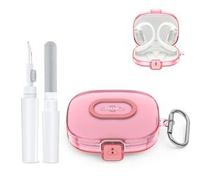 Funda de TPU para Shokz OpenFit Pro, resistente a golpes, arañazos y polvo, incluye llavero y lápiz de limpieza, para uso diario y exterior, color rosa transparente