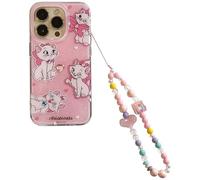 Funda de TPU suave con diamantes de imitación con correa de cadena de cuentas para Apple Marie Cat The Aristogats de dibujos animados de animé con diamantes de imitación, color rosa brillante, lazo y