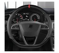 Funda de Volante de Coche para Seat para Ateca para MII para León para Arosa para Exeo ST FR Funda De Volante Fibra Carbono Y Cuero Antideslizante 38 Cm(Black O Shape)