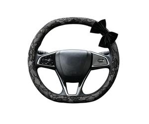 Funda de volante de encaje, diseño de lazo de 15 pulgadas, accesorio de coche, funda de volante transpirable, para mujeres, madres, tráfico urbano, viaje diario, viaje por carretera, camino escolar