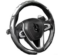 Funda de volante estilo fibra de carbono con perfil delgado y alta fricción para un agarre seguro sin volumen (3 piezas plateadas)