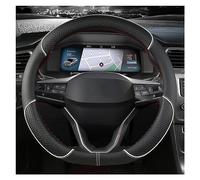 Funda De Volante para Asiento para Leon MK1 MK2 MK3 MK4 1999 2020 37CM Protector para Volante De Coche PU Cuero Antideslizante para Automóviles(D Shape Red)