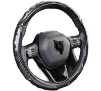 Funda de volante ultrafina con patrón de fibra de carbono para todas las estaciones, agarre antideslizante, cómodo ajuste de 38 cm con material ABS y PU, negro, marrón, plateado y azul (negro, 3