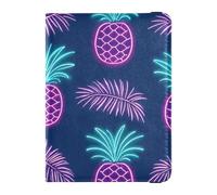 Funda decorativa de piel con diseño de hojas de piña de neón para el verano, funda para pasaporte, organizador de documentos de viaje, protector para tarjetas de identificación, vacunas, cartera