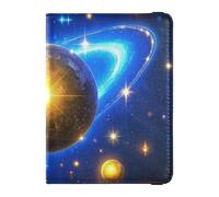 Funda decorativa de piel con diseño romántico azul y dorado para pasaporte familiar, funda para tarjetas de vacunación, bonito libro de pasaporte, impermeable, Cielo romántico azul y dorado, 1 size