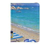 Funda decorativa de piel para pasaporte, diseño de pintura al óleo, color azul, para verano, playa, funda para pasaporte, organizador de documentos de viaje, bonito libro de pasaporte, ultrafino,