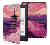 Funda Delgada para Kindle Voyage: Funda Protectora De Cuero Sintético Fino Y Liviano Función De Encendido Y Apagado Automáticos (Solo Compatible Kindle Voyage 2014)-Flor De Cerezo En El Monte Fuji