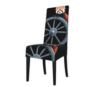 Funda desmontable para silla de comedor, diseño de panda rojo WHJSHOP empujando una rueda, suave, cómoda para el hogar, hotel, banquete de boda, banquete, conferencia, decoración de ceremonia