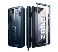 Funda Dexnor para Samsung Galaxy Z Fold 5 5G, resistente y de doble capa con protector de pantalla integrado, soporte y ranura para bolígrafo - Morado fantasma-Azul marino nuevo