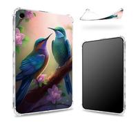 Funda diseñada para iPad de 9ª generación 2021/8ª generación 2020/7ª generación 2019 de 10.2 pulgadas, parte trasera transparente con colibríes Sakura, protección de esquina de TPU suave y delgada a