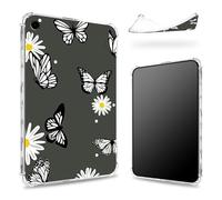 Funda diseñada para iPad de 9ª generación 2021/8ª generación 2020/7ª generación 2019 de 10.2 pulgadas, parte trasera transparente con margarita negra, protección de esquina de TPU suave y delgada a