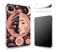 Funda diseñada para iPad Pro de 12.9 pulgadas, 6ª generación 2022/5ª generación 2021/4ª generación 2020, parte trasera transparente con luna, sol y estrellas rosa, protección de esquina de TPU suave y