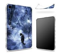 Funda diseñada para Samsung Galaxy Tab A9 Tablet 8.7 pulgadas 2023 (SM-X110/X115/X117), parte trasera transparente con gato negro en nieve, protección de esquina de TPU suave y delgada a prueba de