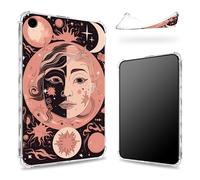 Funda diseñada para Samsung Galaxy Tab Galaxy Tab A9+/A9 Plus de 11 pulgadas 2023, parte trasera transparente con luna, sol y estrellas, rosa, protección de esquina de TPU suave y delgada a prueba de