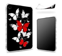 Funda diseñada para Samsung Galaxy Tab Galaxy Tab A9+/A9 Plus de 11 pulgadas 2023, parte trasera transparente con mariposa negra y roja, protección de esquina de TPU suave y delgada a prueba de golpes