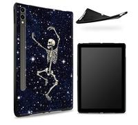 Funda diseñada para Samsung Galaxy Tab S7/S8 SM -X700/X706/T870/T875/T878, parte trasera de goma TPU mate con esqueleto de calavera de baile, funda delgada de silicona suave de goma con soporte para