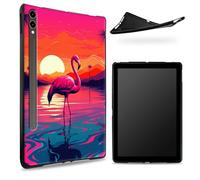 Funda diseñada para Samsung Galaxy Tab S7/S8 SM -X700/X706/T870/T875/T878, parte trasera de goma TPU mate con cielo de atardecer de flamenco rosa, funda delgada de silicona suave con soporte para