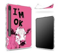 Funda diseñada para Samsung Galaxy Tab S8 Plus 2022/S7 FE 2021/S7 Plus 2020 de 12.4 pulgadas con soporte para bolígrafo S, parte trasera transparente con vaca rosa I'm OK, funda delgada de TPU suave a