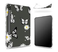 Funda diseñada para Samsung Galaxy Tab S8 Plus 2022/S7 FE 2021/S7 Plus 2020 de 12.4 pulgadas con soporte para bolígrafo S, parte trasera transparente con margarita negra, funda delgada de TPU suave a