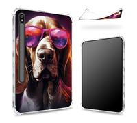 Funda diseñada para Samsung Galaxy Tab S8 Plus 2022/S7 FE 2021/S7 Plus 2020 de 12.4 pulgadas con soporte para bolígrafo S, parte trasera transparente con gafas de perro, funda delgada de TPU suave a