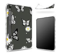 Funda diseñada para Samsung Galaxy Tab S9 FE 5G de 10.9 pulgadas 2023 con soporte para bolígrafo S, parte trasera transparente con margarita negra, cubierta delgada de TPU suave a prueba de golpes